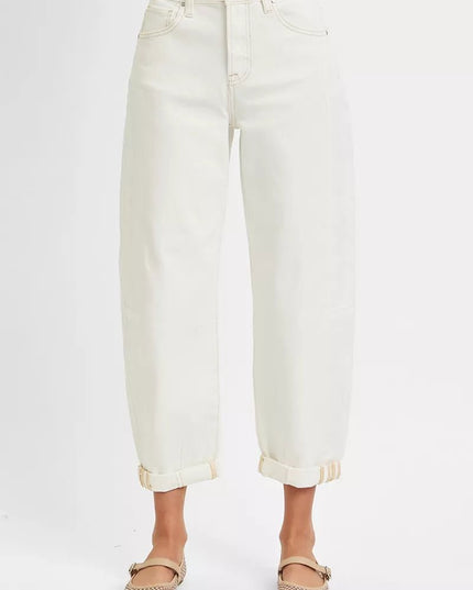 RISEN Full Size High Rise Barrel Cropped Jeans Plus Size - THE AMERICAN BLUE