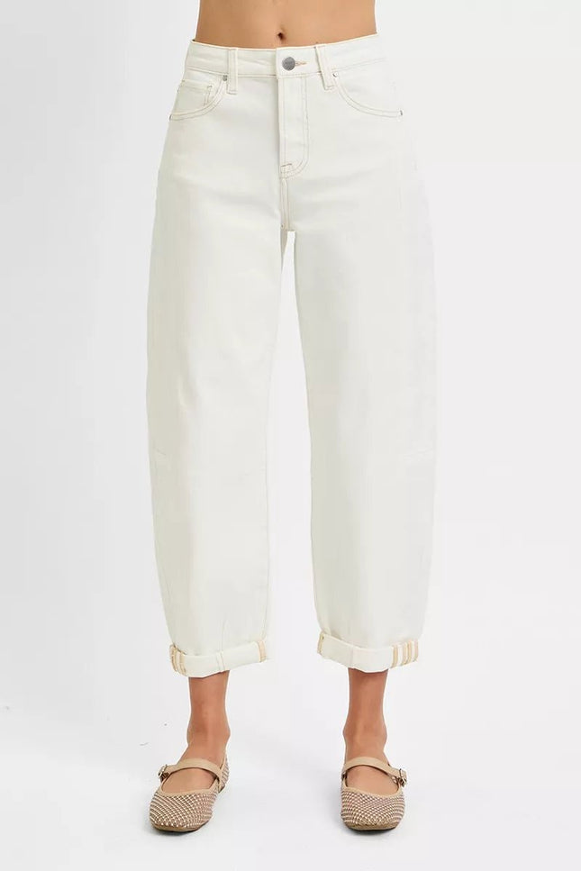 RISEN Full Size High Rise Barrel Cropped Jeans Plus Size - THE AMERICAN BLUE
