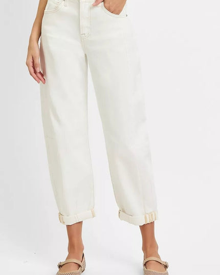 RISEN Full Size High Rise Barrel Cropped Jeans Plus Size - THE AMERICAN BLUE
