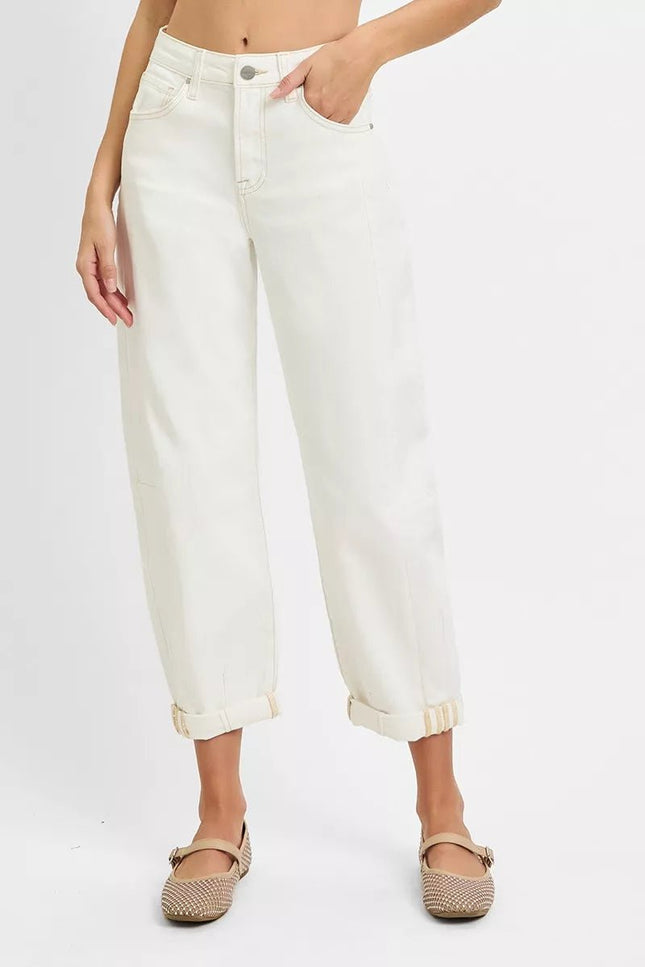 RISEN Full Size High Rise Barrel Cropped Jeans Plus Size - THE AMERICAN BLUE