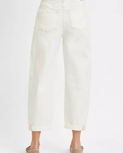 RISEN Full Size High Rise Barrel Cropped Jeans Plus Size - THE AMERICAN BLUE