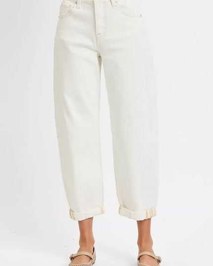 RISEN Full Size High Rise Barrel Cropped Jeans Plus Size - THE AMERICAN BLUE