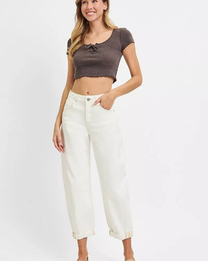 RISEN Full Size High Rise Barrel Cropped Jeans Plus Size - THE AMERICAN BLUE
