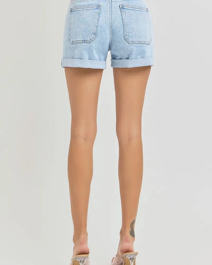 RISEN Full Size High Rise Belted Roll Up Shorts Plus Size - THE AMERICAN BLUE