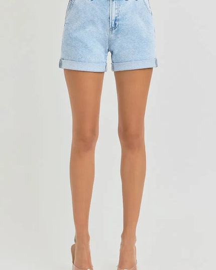 RISEN Full Size High Rise Belted Roll Up Shorts Plus Size - THE AMERICAN BLUE