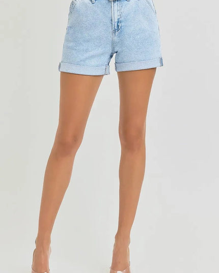 RISEN Full Size High Rise Belted Roll Up Shorts Plus Size - THE AMERICAN BLUE
