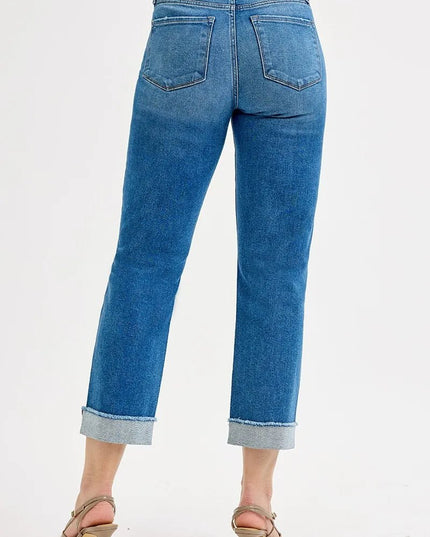 RISEN Full Size High Rise Boyfriend Fit Ankle Jeans Plus SIze - THE AMERICAN BLUE