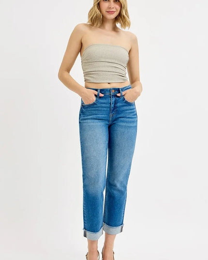 RISEN Full Size High Rise Boyfriend Fit Ankle Jeans Plus SIze - THE AMERICAN BLUE