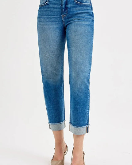 RISEN Full Size High Rise Boyfriend Fit Ankle Jeans Plus SIze - THE AMERICAN BLUE