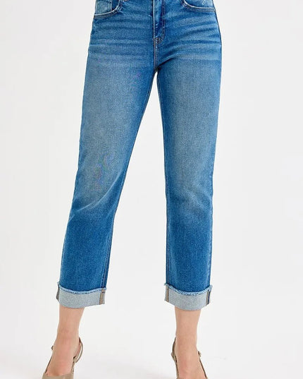 RISEN Full Size High Rise Boyfriend Fit Ankle Jeans Plus SIze - THE AMERICAN BLUE