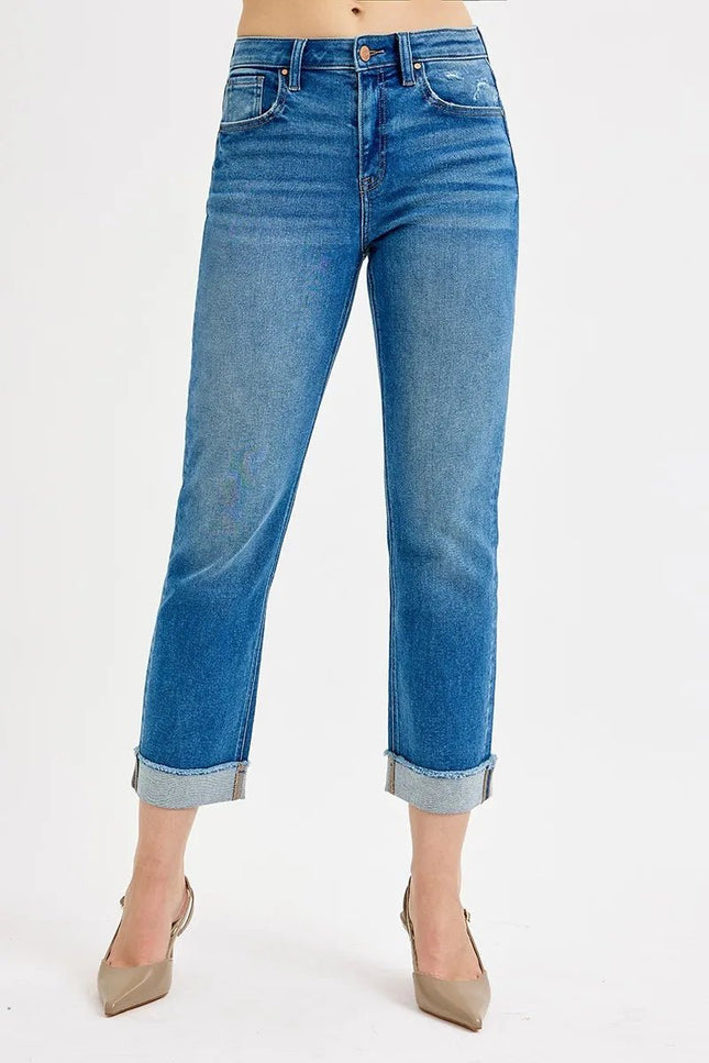 RISEN Full Size High Rise Boyfriend Fit Ankle Jeans Plus SIze - THE AMERICAN BLUE