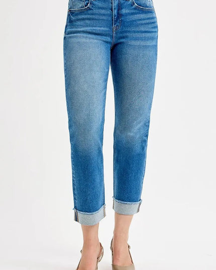 RISEN Full Size High Rise Boyfriend Fit Ankle Jeans Plus SIze - THE AMERICAN BLUE