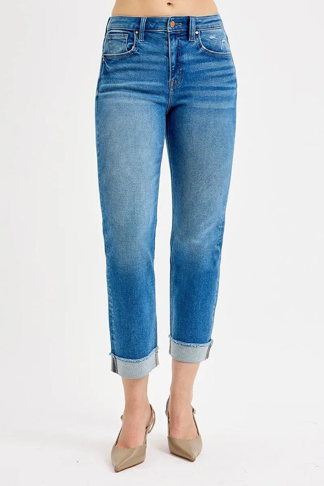 RISEN Full Size High Rise Boyfriend Fit Ankle Jeans Plus SIze - THE AMERICAN BLUE