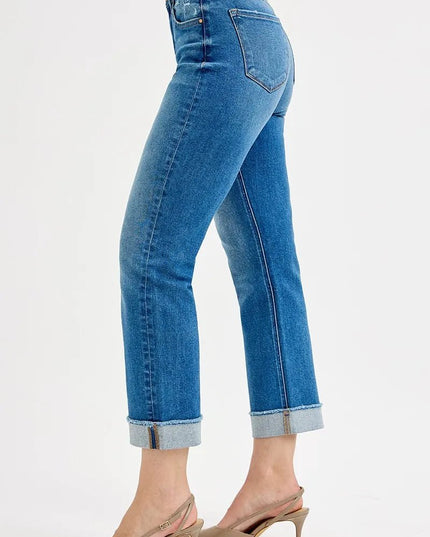RISEN Full Size High Rise Boyfriend Fit Ankle Jeans Plus SIze - THE AMERICAN BLUE