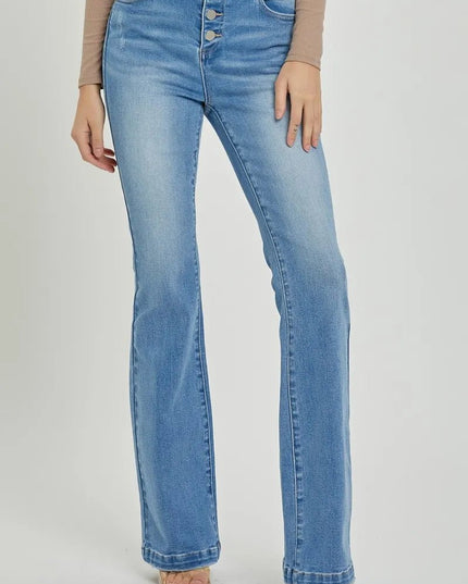 RISEN Full Size High Rise Button Fly Bootcut Jeans - THE AMERICAN BLUE