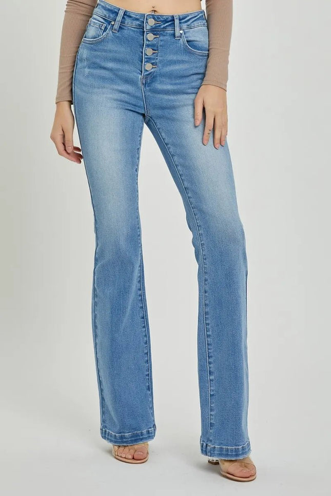 RISEN Full Size High Rise Button Fly Bootcut Jeans - THE AMERICAN BLUE