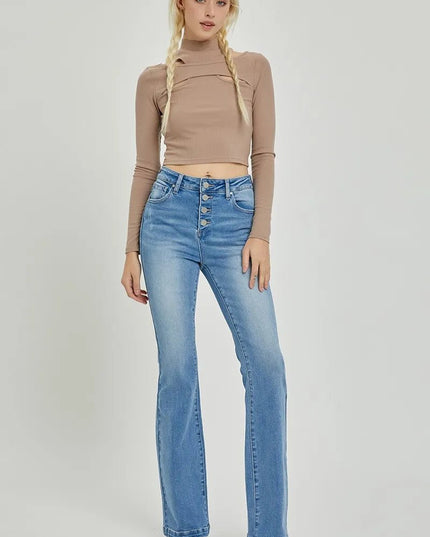 RISEN Full Size High Rise Button Fly Bootcut Jeans - THE AMERICAN BLUE