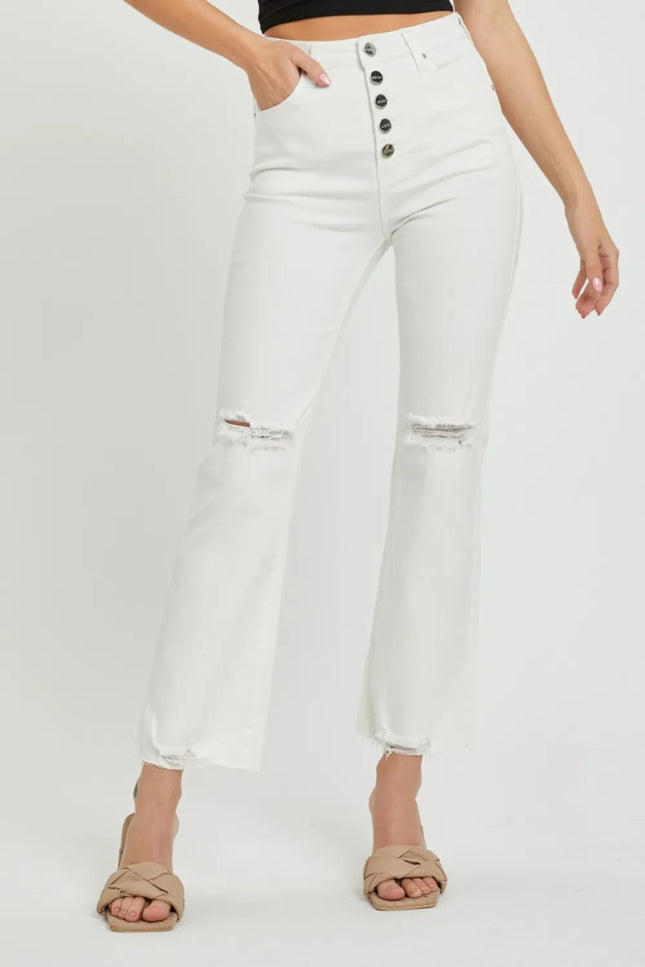 RISEN Full Size High Rise Button Fly Straight Ankle Jeans - THE AMERICAN BLUE