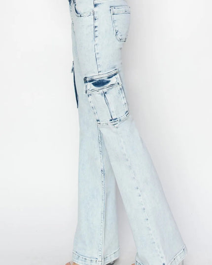 RISEN Full Size High Rise Cargo Flare Jeans - THE AMERICAN BLUE