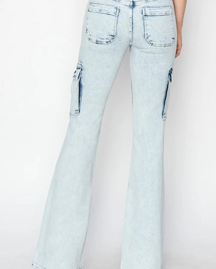 RISEN Full Size High Rise Cargo Flare Jeans - THE AMERICAN BLUE