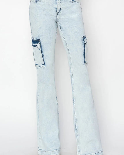RISEN Full Size High Rise Cargo Flare Jeans - THE AMERICAN BLUE