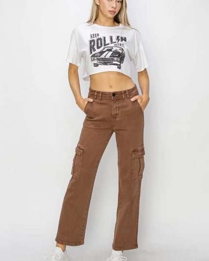 Risen Full Size High Rise Cargo Jeans - THE AMERICAN BLUE