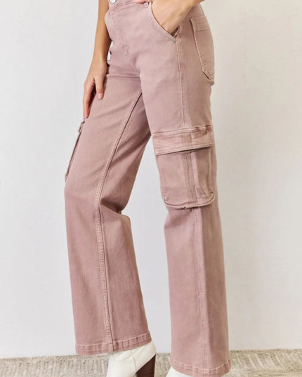 RISEN Full Size High Rise Cargo Wide Leg Jeans - THE AMERICAN BLUE
