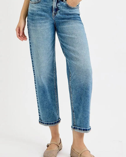RISEN Full Size High Rise Crop Boyfriend Jeans Plus Size - THE AMERICAN BLUE