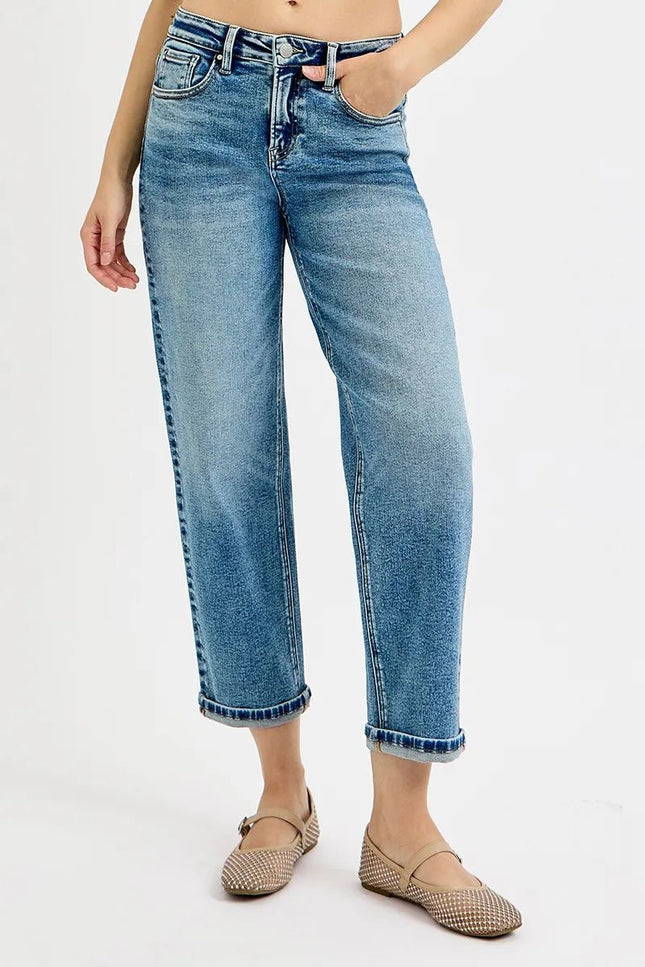RISEN Full Size High Rise Crop Boyfriend Jeans Plus Size - THE AMERICAN BLUE