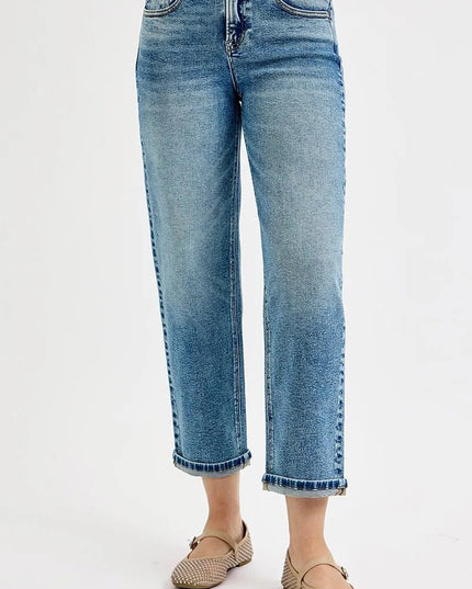 RISEN Full Size High Rise Crop Boyfriend Jeans Plus Size - THE AMERICAN BLUE