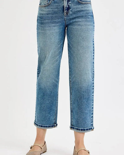 RISEN Full Size High Rise Crop Boyfriend Jeans Plus Size - THE AMERICAN BLUE