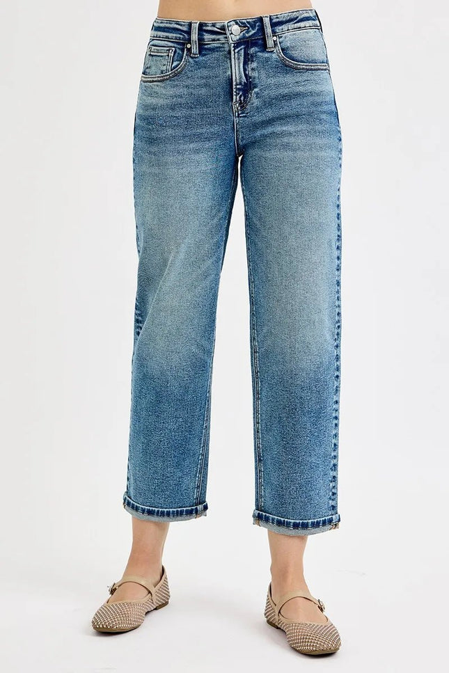 RISEN Full Size High Rise Crop Boyfriend Jeans Plus Size - THE AMERICAN BLUE