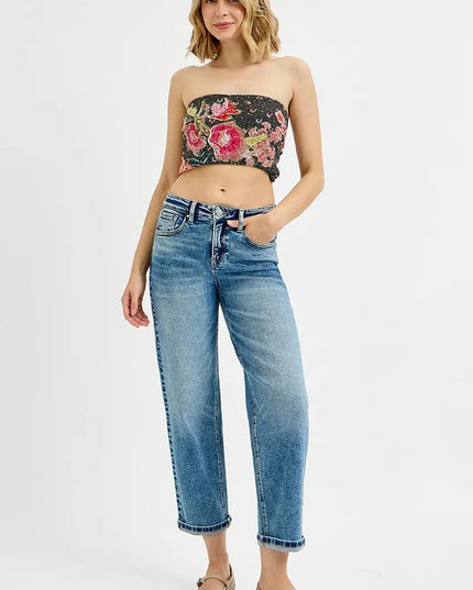 RISEN Full Size High Rise Crop Boyfriend Jeans Plus Size - THE AMERICAN BLUE