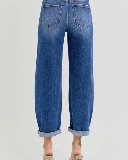 RISEN Full Size High Rise Crop Mild Barrel Jeans Plus Size - THE AMERICAN BLUE