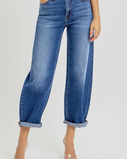 RISEN Full Size High Rise Crop Mild Barrel Jeans Plus Size - THE AMERICAN BLUE