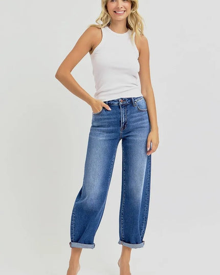 RISEN Full Size High Rise Crop Mild Barrel Jeans Plus Size - THE AMERICAN BLUE