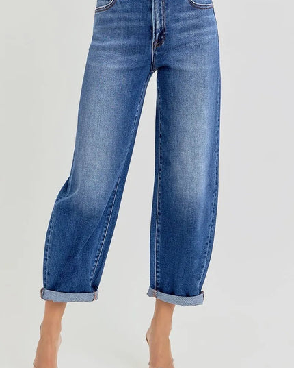 RISEN Full Size High Rise Crop Mild Barrel Jeans Plus Size - THE AMERICAN BLUE