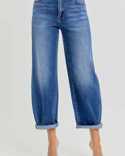 RISEN Full Size High Rise Crop Mild Barrel Jeans Plus Size - THE AMERICAN BLUE
