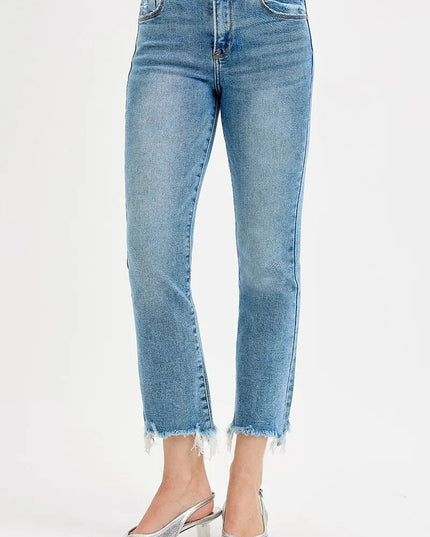 RISEN Full Size High Rise Crop Straight Slim Jeans Plus Size - THE AMERICAN BLUE