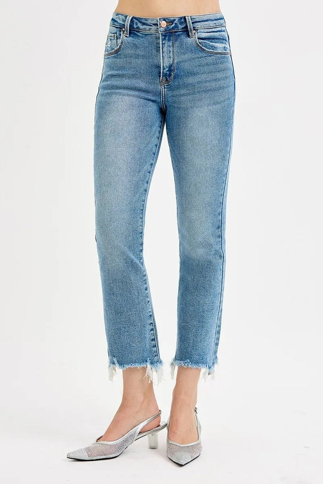 RISEN Full Size High Rise Crop Straight Slim Jeans Plus Size - THE AMERICAN BLUE