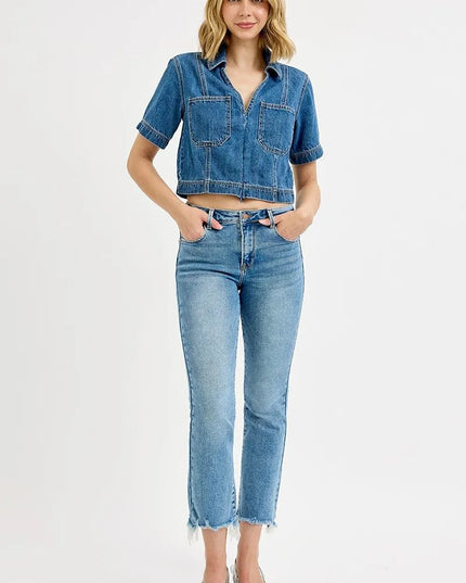 RISEN Full Size High Rise Crop Straight Slim Jeans Plus Size - THE AMERICAN BLUE