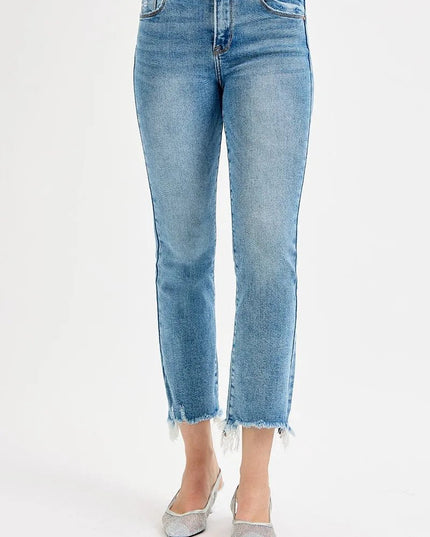 RISEN Full Size High Rise Crop Straight Slim Jeans Plus Size - THE AMERICAN BLUE