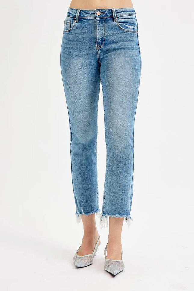 RISEN Full Size High Rise Crop Straight Slim Jeans Plus Size - THE AMERICAN BLUE