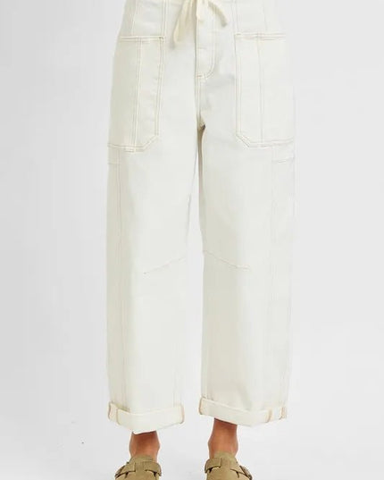RISEN Full Size High Rise Crop Wide Barrel Cargo Pocket Jeans Plus Size - THE AMERICAN BLUE