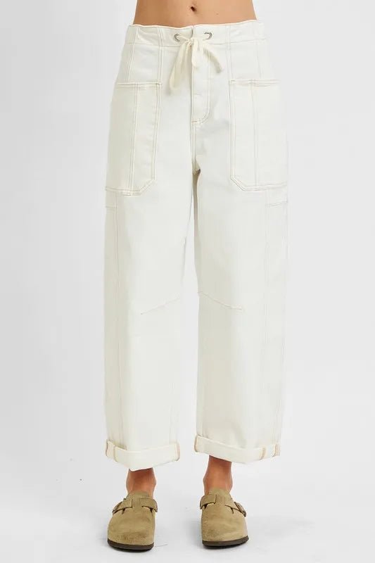 RISEN Full Size High Rise Crop Wide Barrel Cargo Pocket Jeans Plus Size - THE AMERICAN BLUE