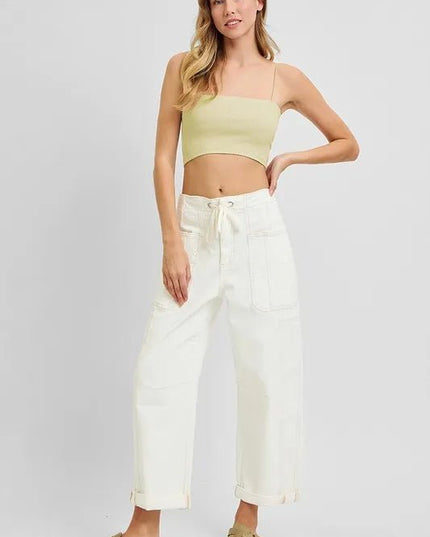 RISEN Full Size High Rise Crop Wide Barrel Cargo Pocket Jeans Plus Size - THE AMERICAN BLUE