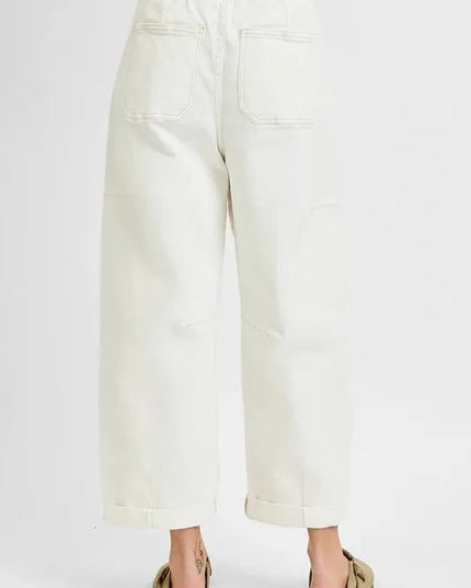 RISEN Full Size High Rise Crop Wide Barrel Cargo Pocket Jeans Plus Size - THE AMERICAN BLUE