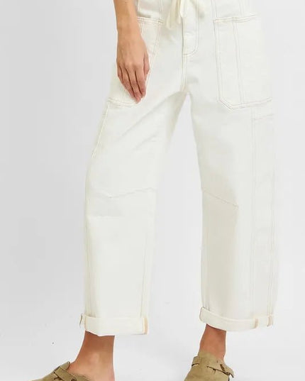 RISEN Full Size High Rise Crop Wide Barrel Cargo Pocket Jeans Plus Size - THE AMERICAN BLUE