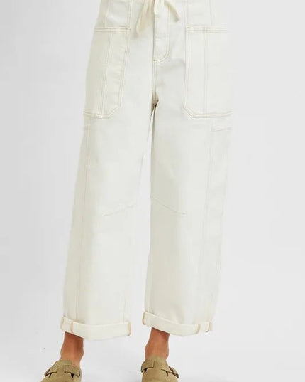 RISEN Full Size High Rise Crop Wide Barrel Cargo Pocket Jeans Plus Size - THE AMERICAN BLUE