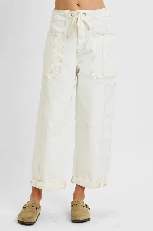 RISEN Full Size High Rise Crop Wide Barrel Cargo Pocket Jeans Plus Size - THE AMERICAN BLUE